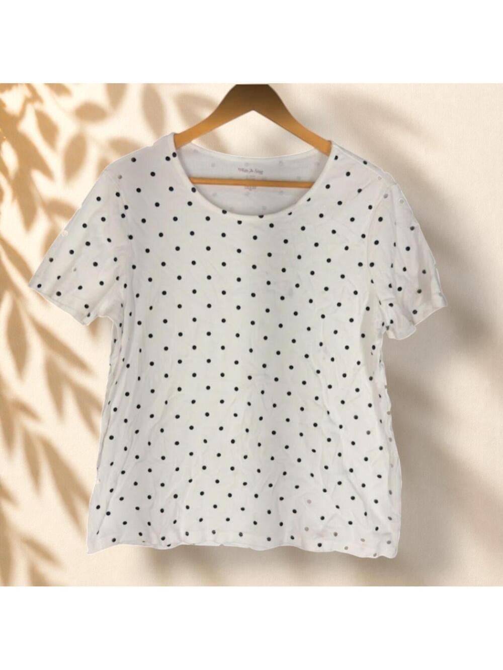 White Stag T-Shirt Women XL White Polka Dot Short Sleeve Round Neck Cotton
